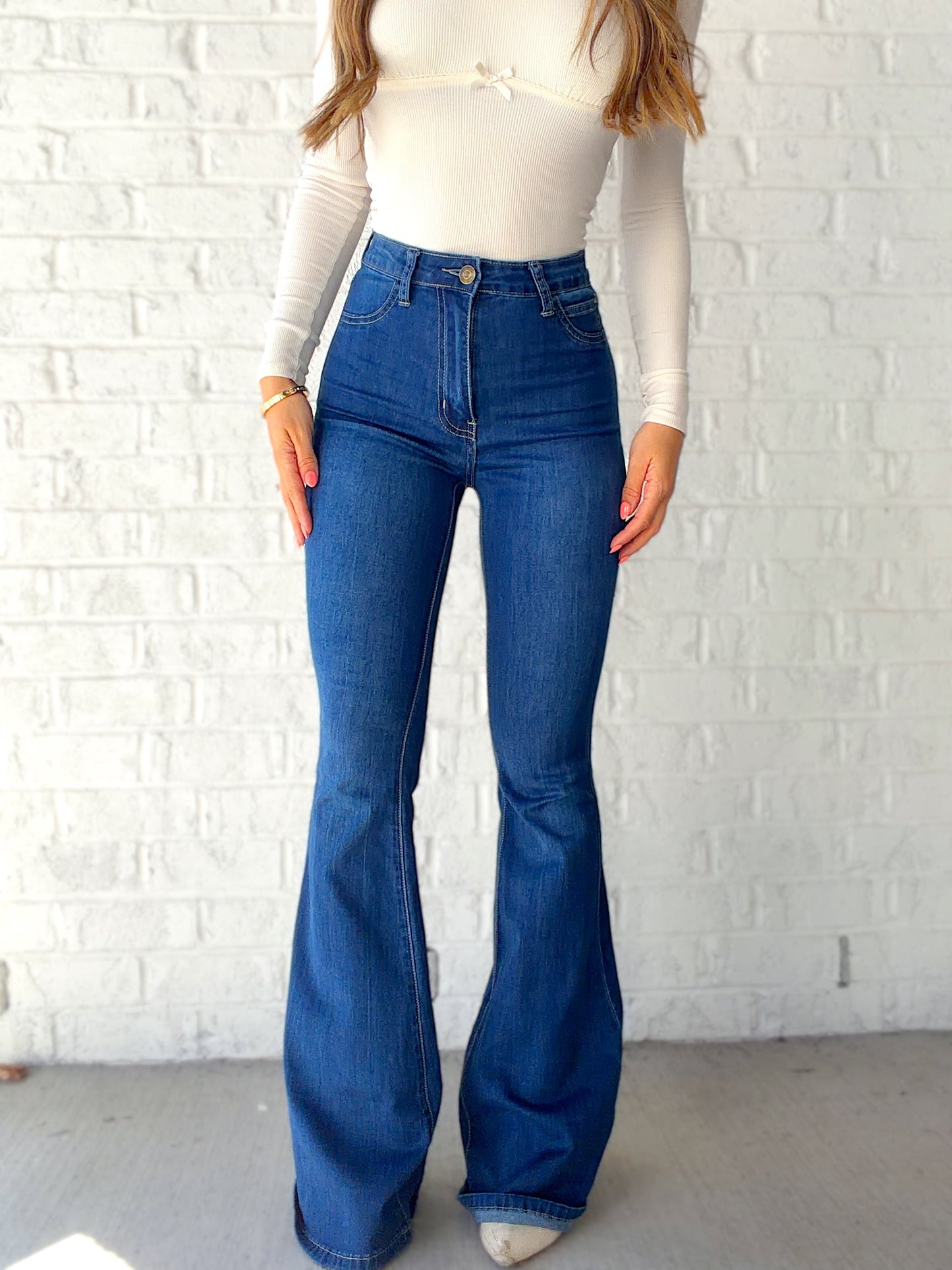 Fiona High Waisted Bell Bottom Flare Jeans - Medium Wash Denim
