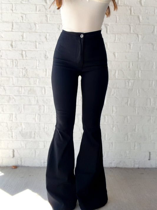 Fiona High Waisted Bell Bottom Flare Jeans - Black