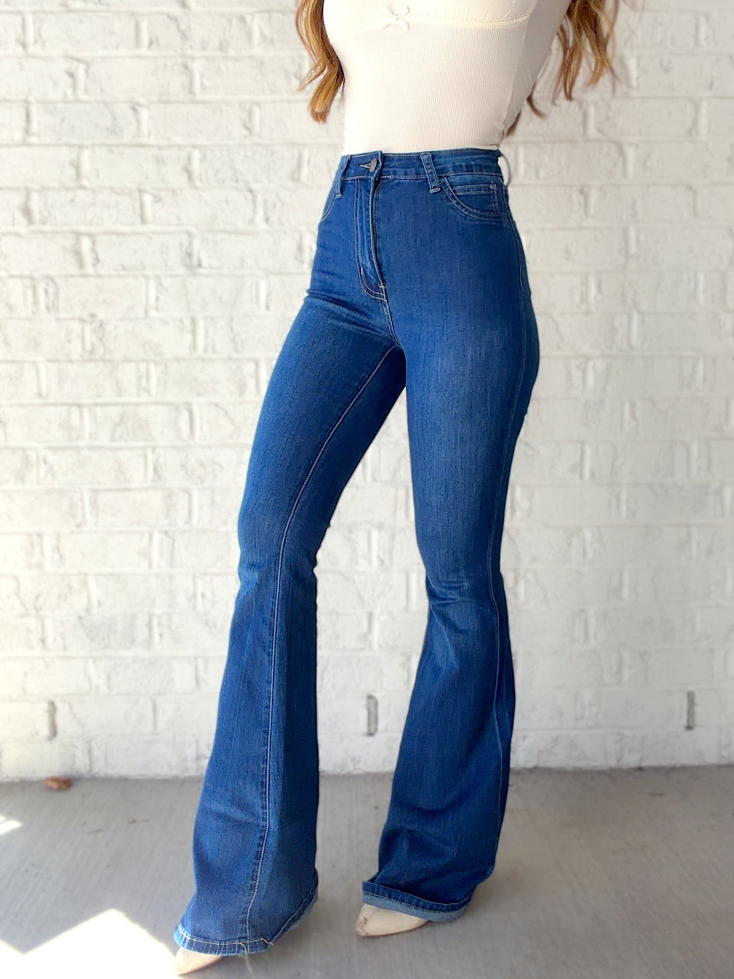 Fiona High Waisted Bell Bottom Flare Jeans - Medium Wash Denim