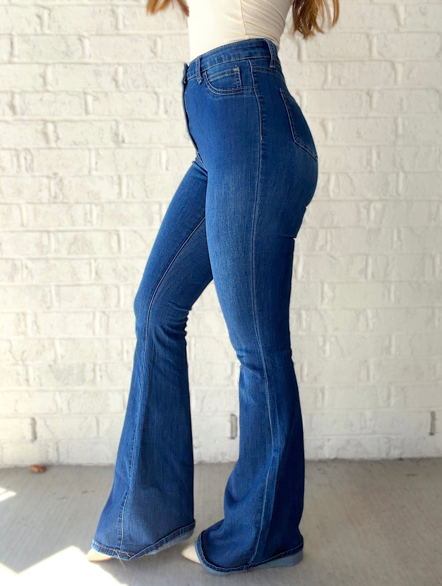 Fiona High Waisted Bell Bottom Flare Jeans - Medium Wash Denim