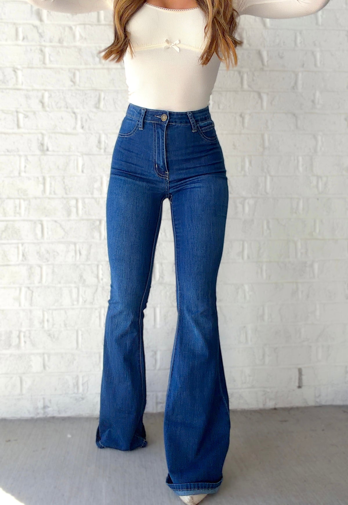 Fiona High Waisted Bell Bottom Flare Jeans - Medium Wash Denim