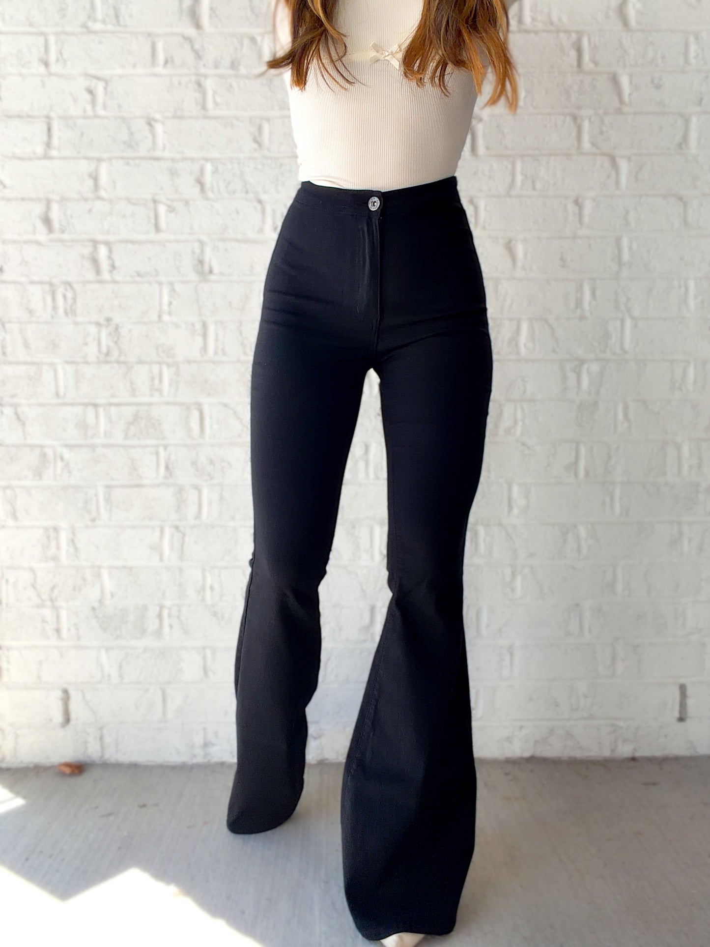 Fiona High Waisted Bell Bottom Flare Jeans - Black