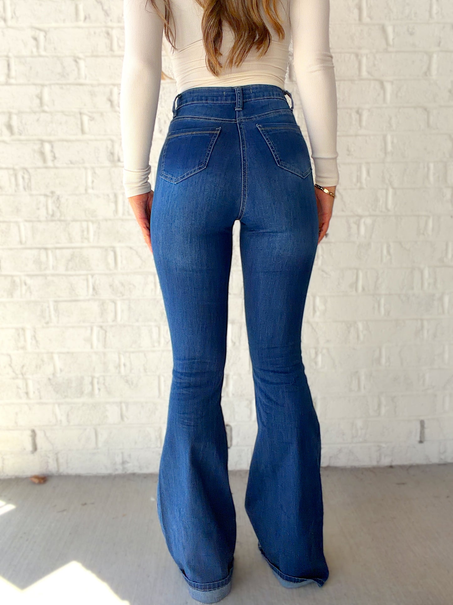 Fiona High Waisted Bell Bottom Flare Jeans - Medium Wash Denim
