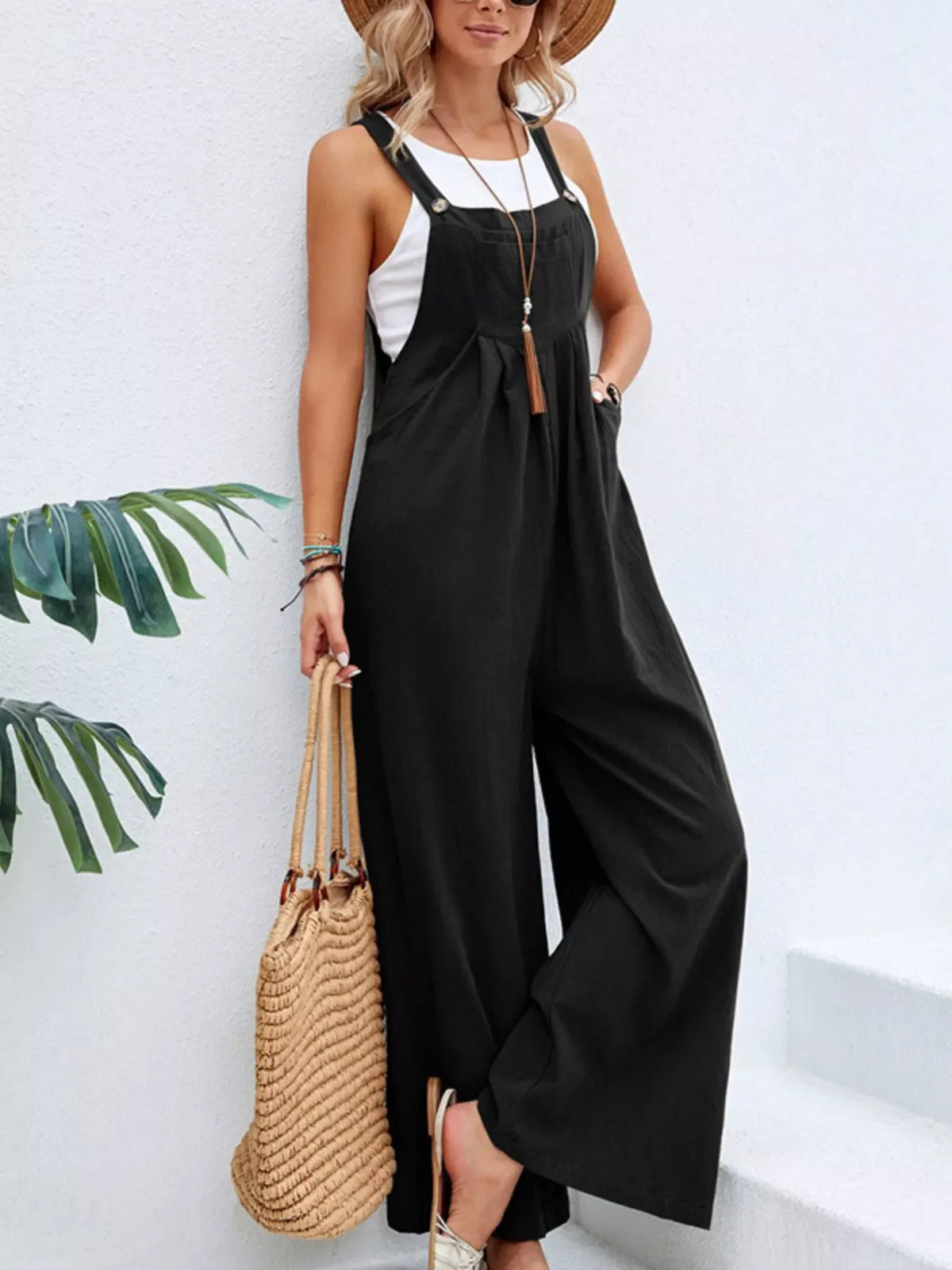 Wide-Leg Overalls with Pockets (7 colors)
