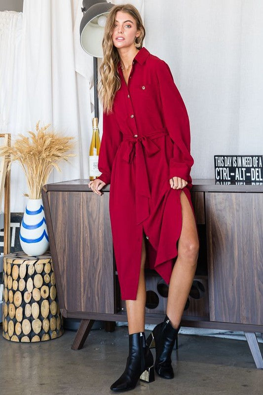 Button Down Shirt Long Dress PLUS