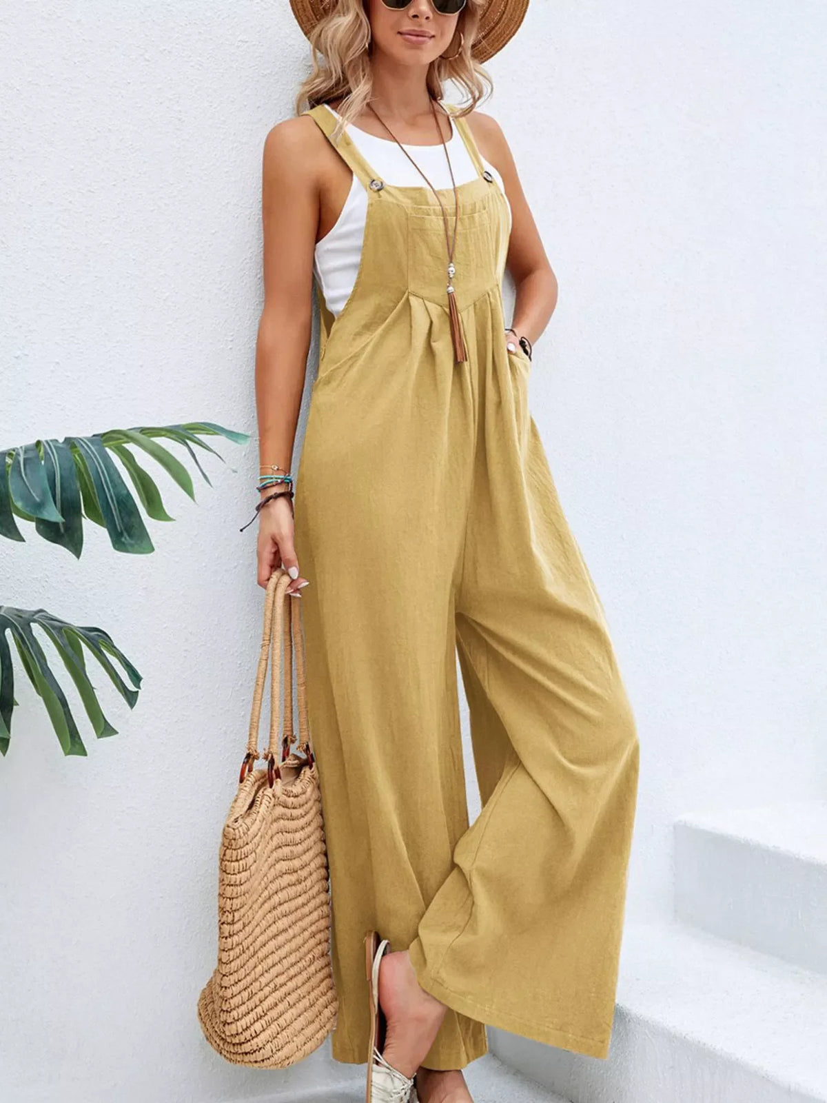 Wide-Leg Overalls with Pockets (7 colors)