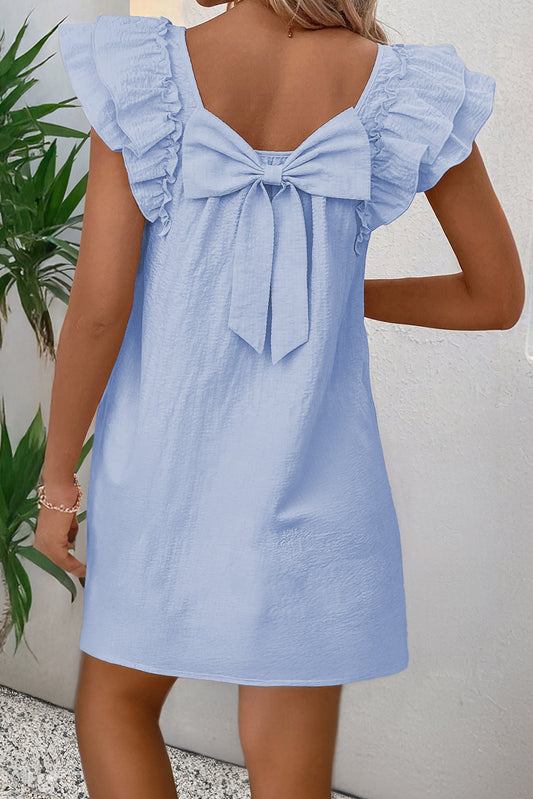 Blue Flutter Bow Back Mini Dress