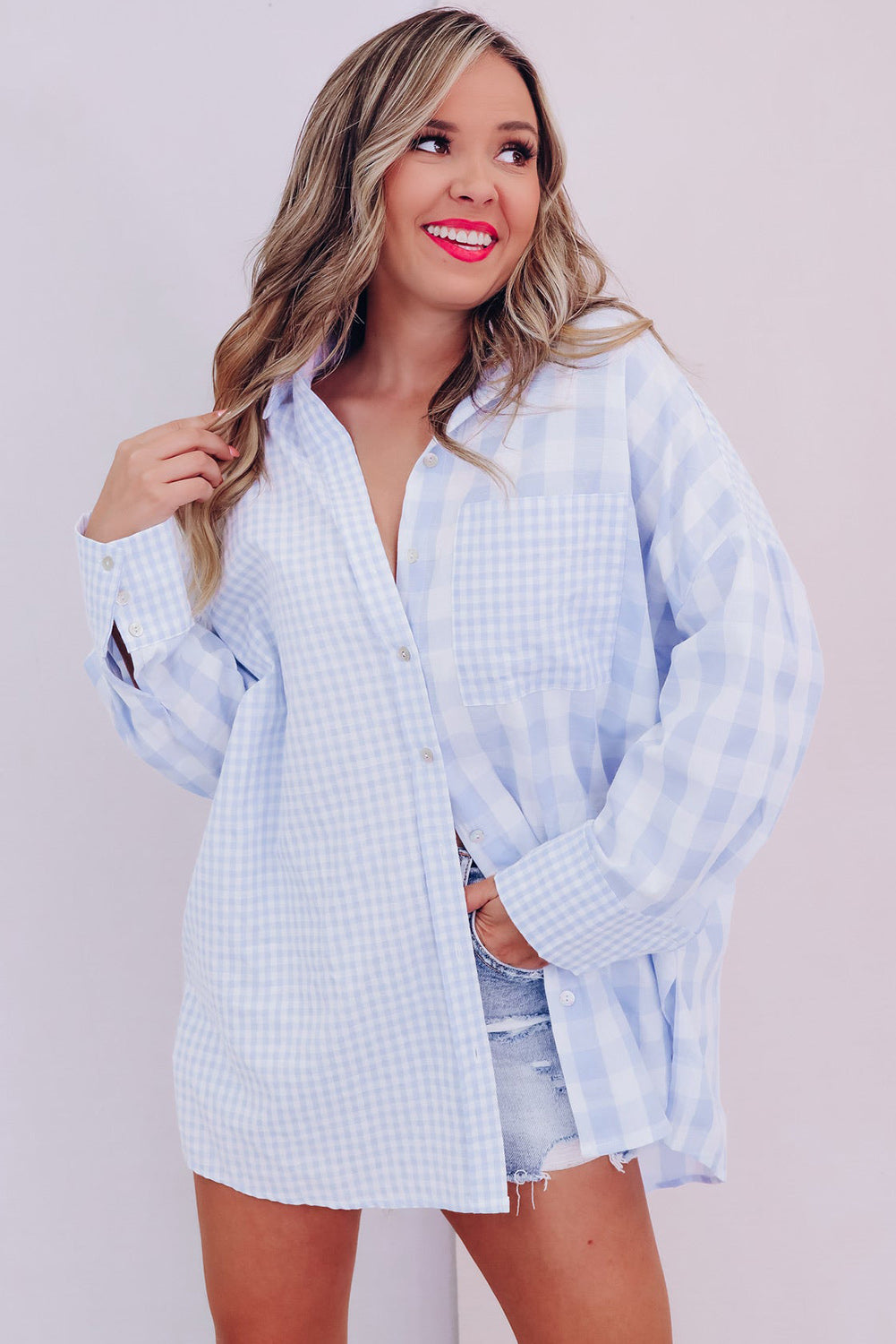Mix Checked Patchwork Long Sleeve Shirt (3 Colors)