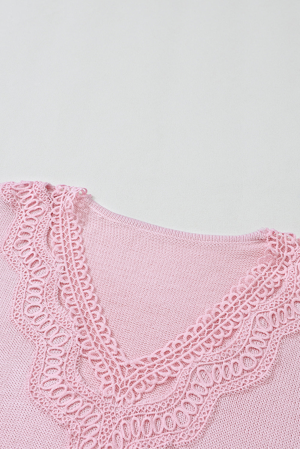 Pink Hollowed Lace Splicing V Neck Loose Sweater (3 Colors)