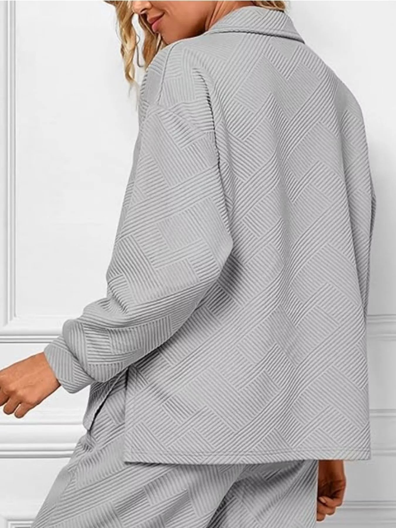 Side Slit Textured Top and Drawstring Pants Set (8 Colors)