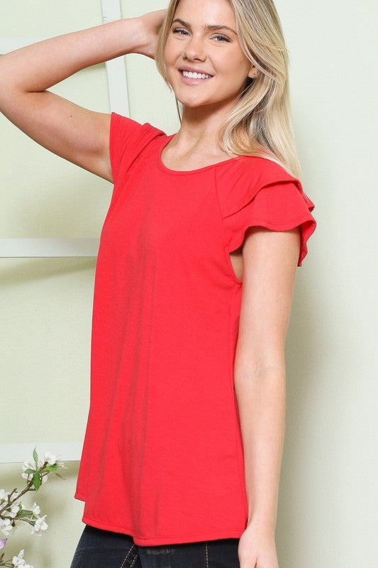 Plus Solid Short Sleeve Tiered Top