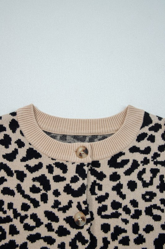 Leopard Drop Shoulder Chunky Cardigan Sweater