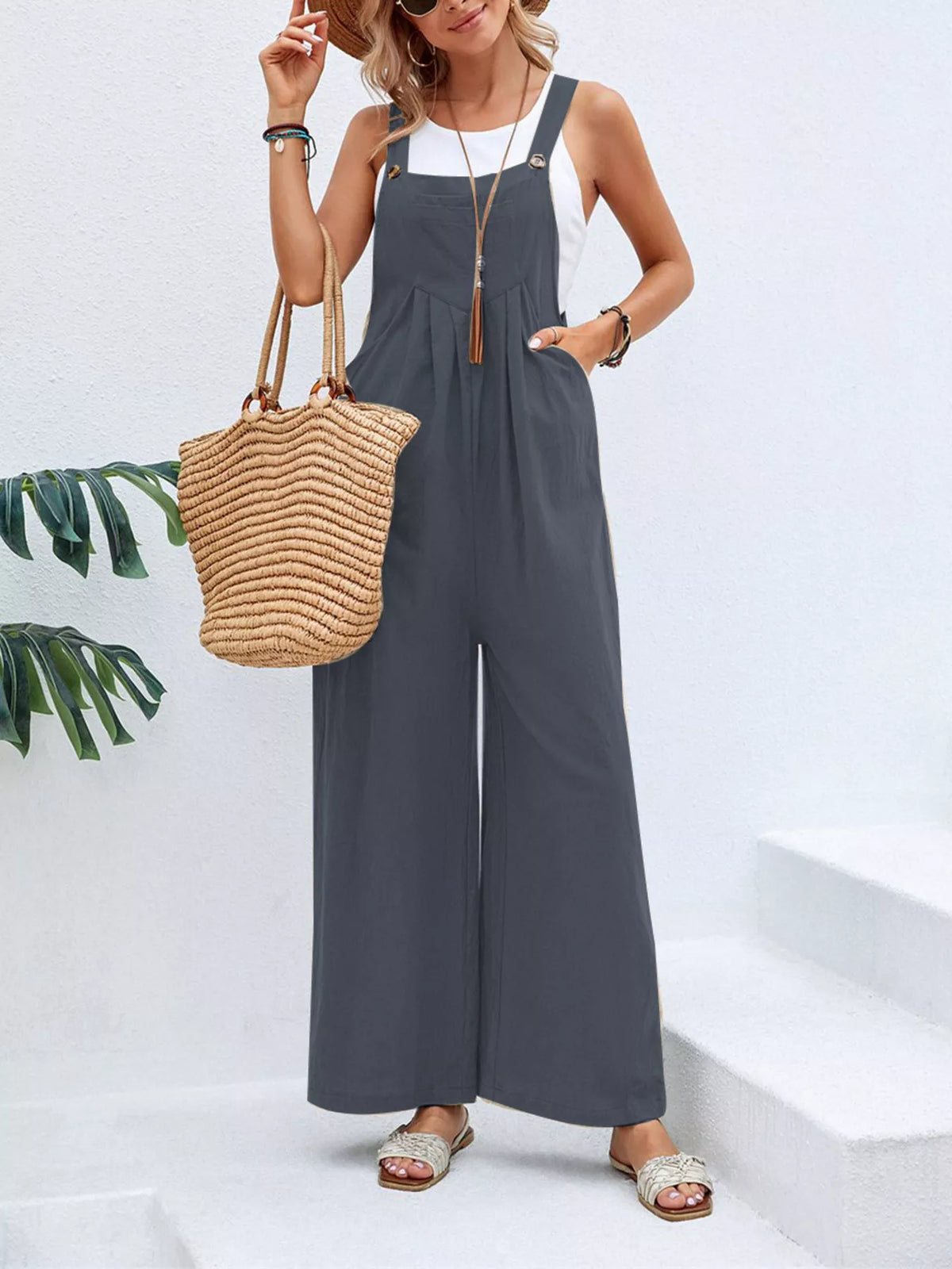 Wide-Leg Overalls with Pockets (7 colors)