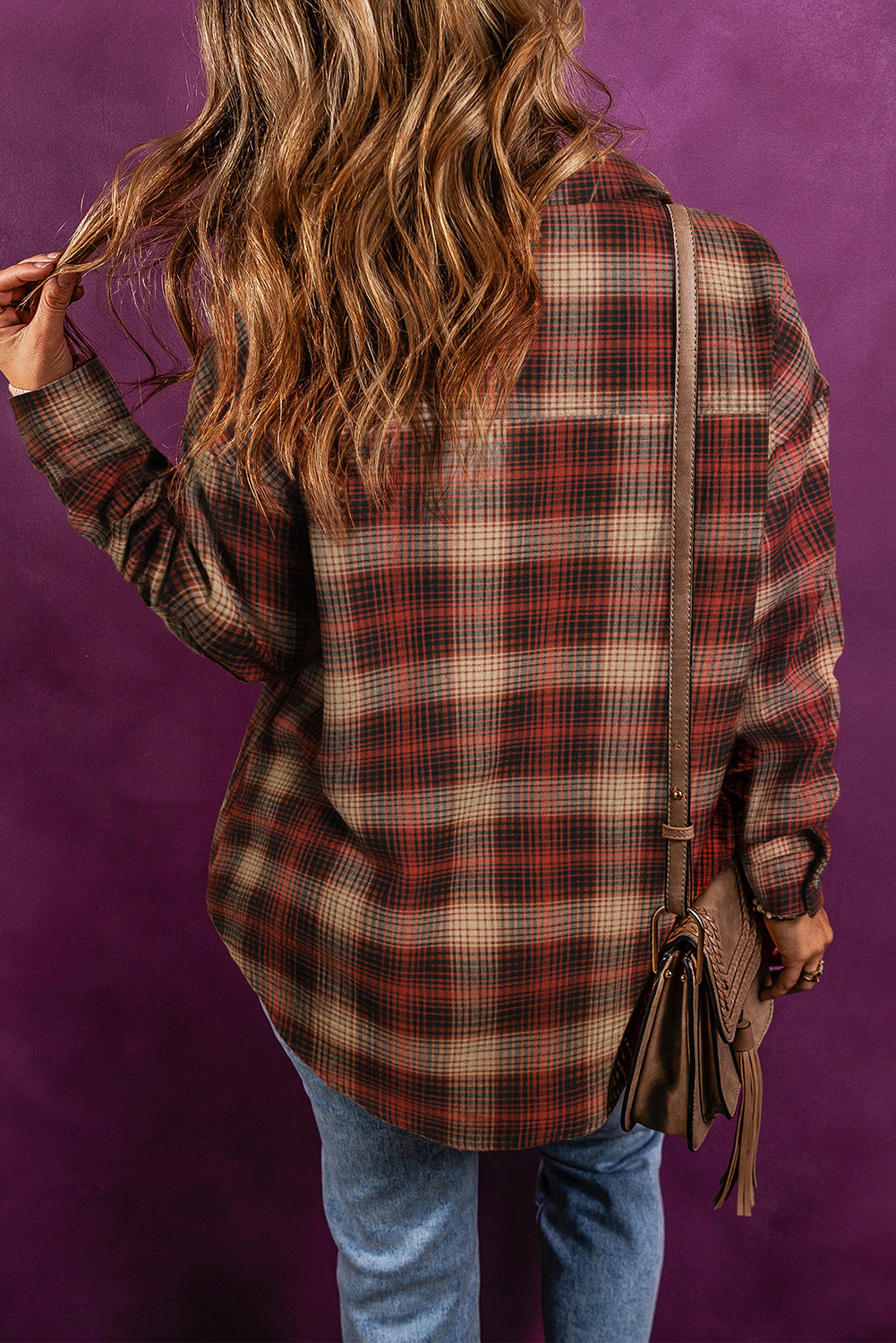 Red Plaid Zip Up Chest Pocket Shacket