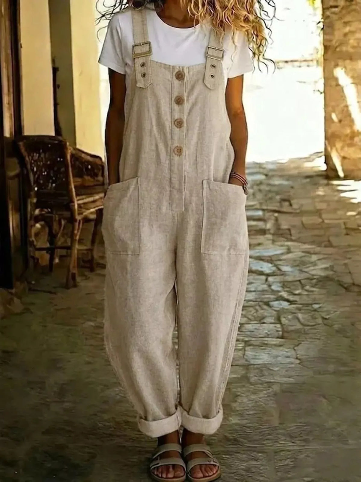 Button Front Wide Leg Overalls (7 Colors)