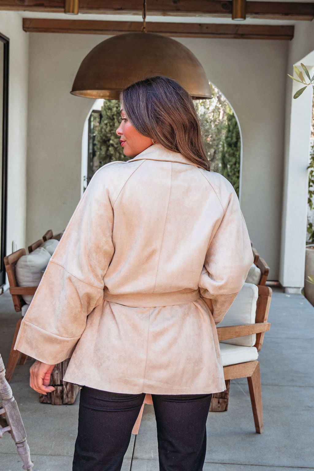 Beige Faux Suede Belted Coat - FINAL SALE