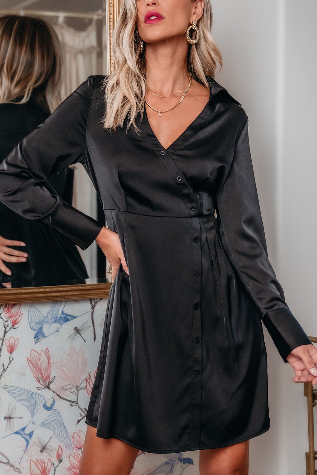 Black V Neck Satin Mini Dress - FINAL SALE