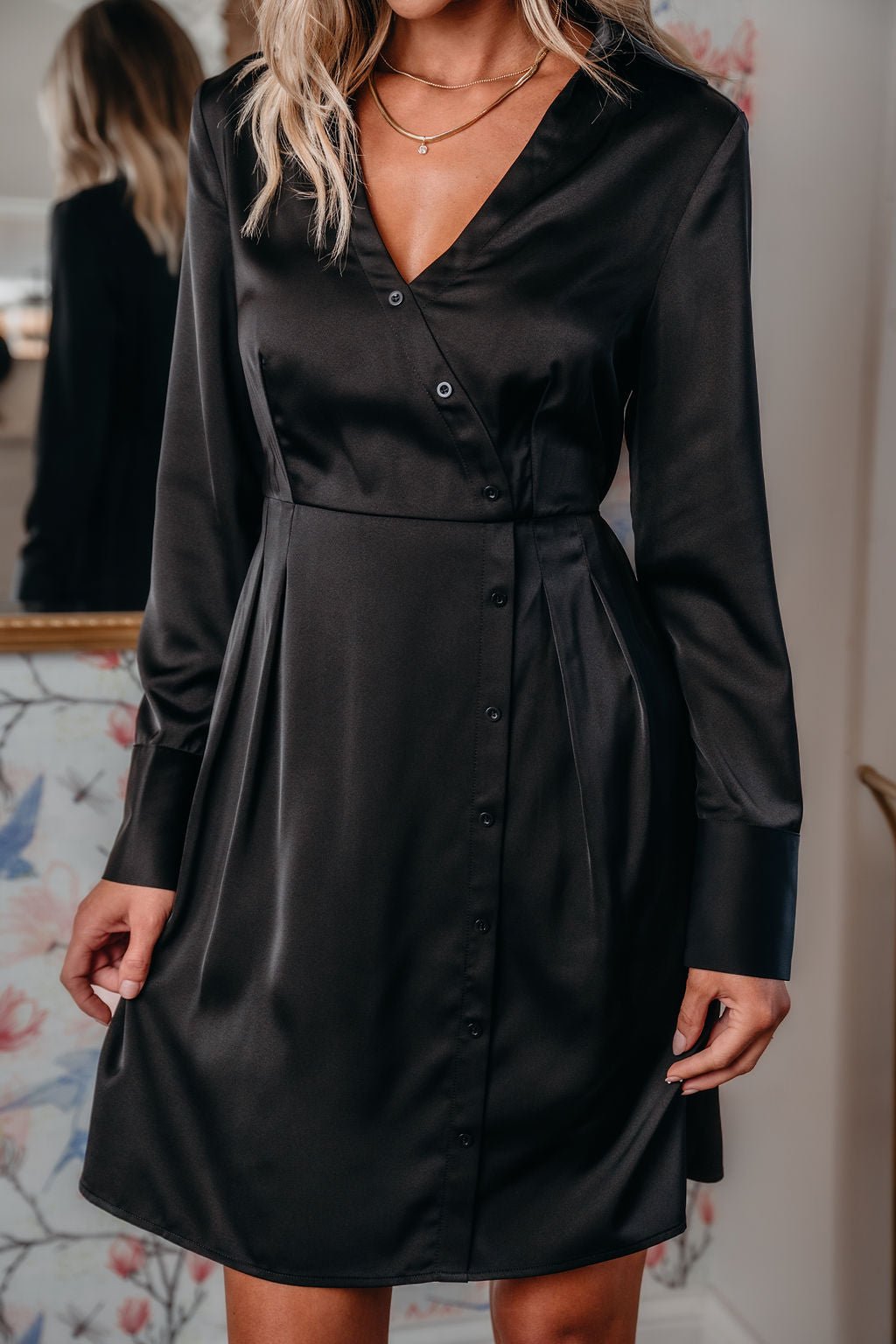 Black V Neck Satin Mini Dress - FINAL SALE
