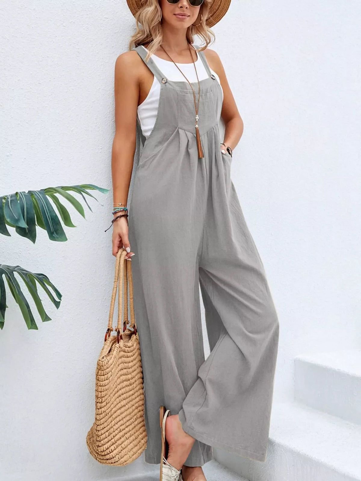 Wide-Leg Overalls with Pockets (7 colors)