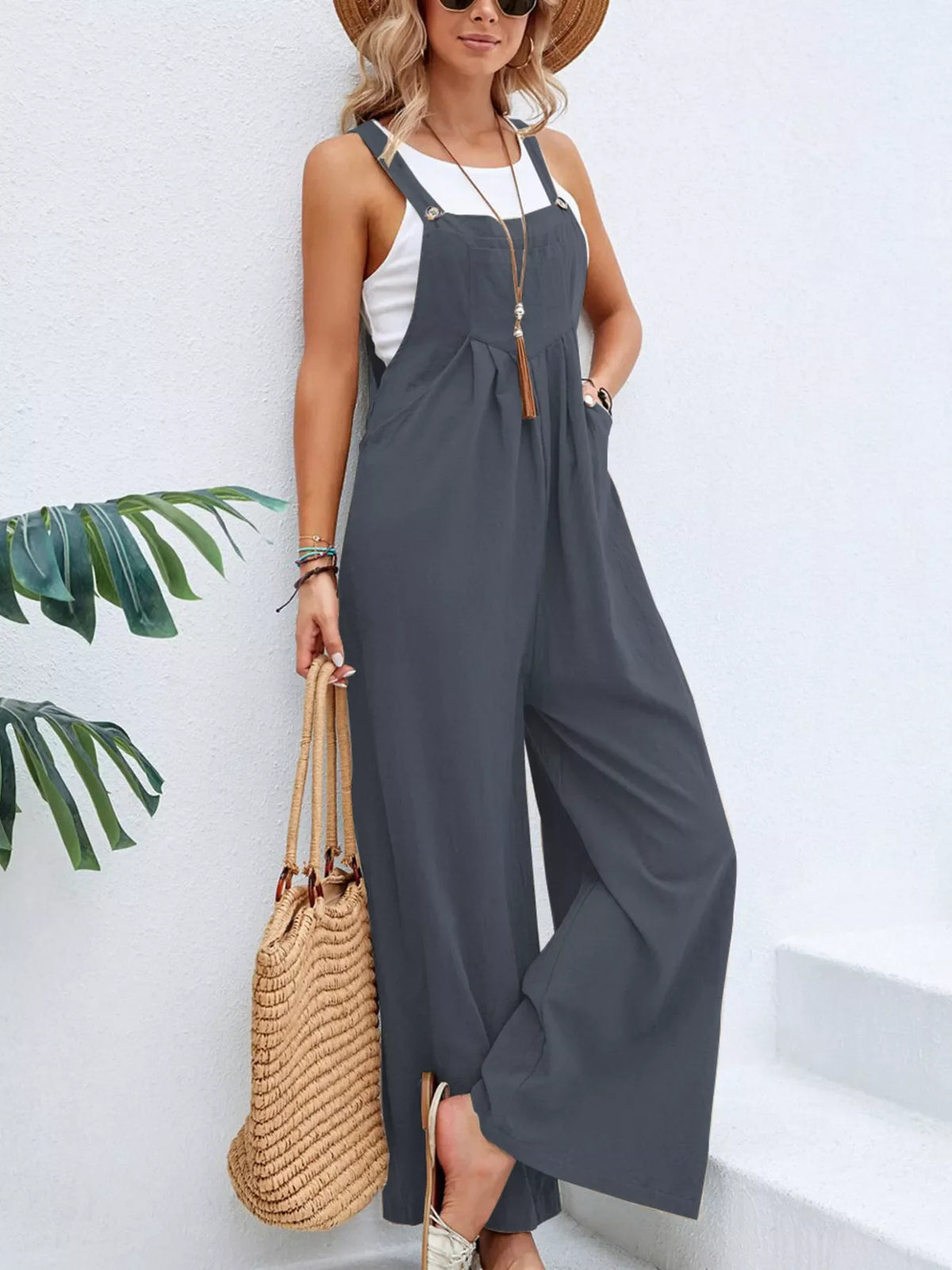 Wide-Leg Overalls with Pockets (7 colors)