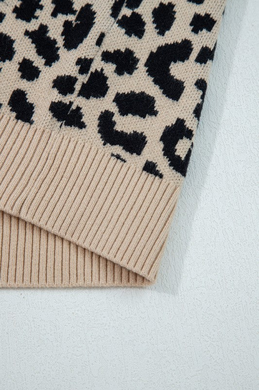 Leopard Drop Shoulder Chunky Cardigan Sweater