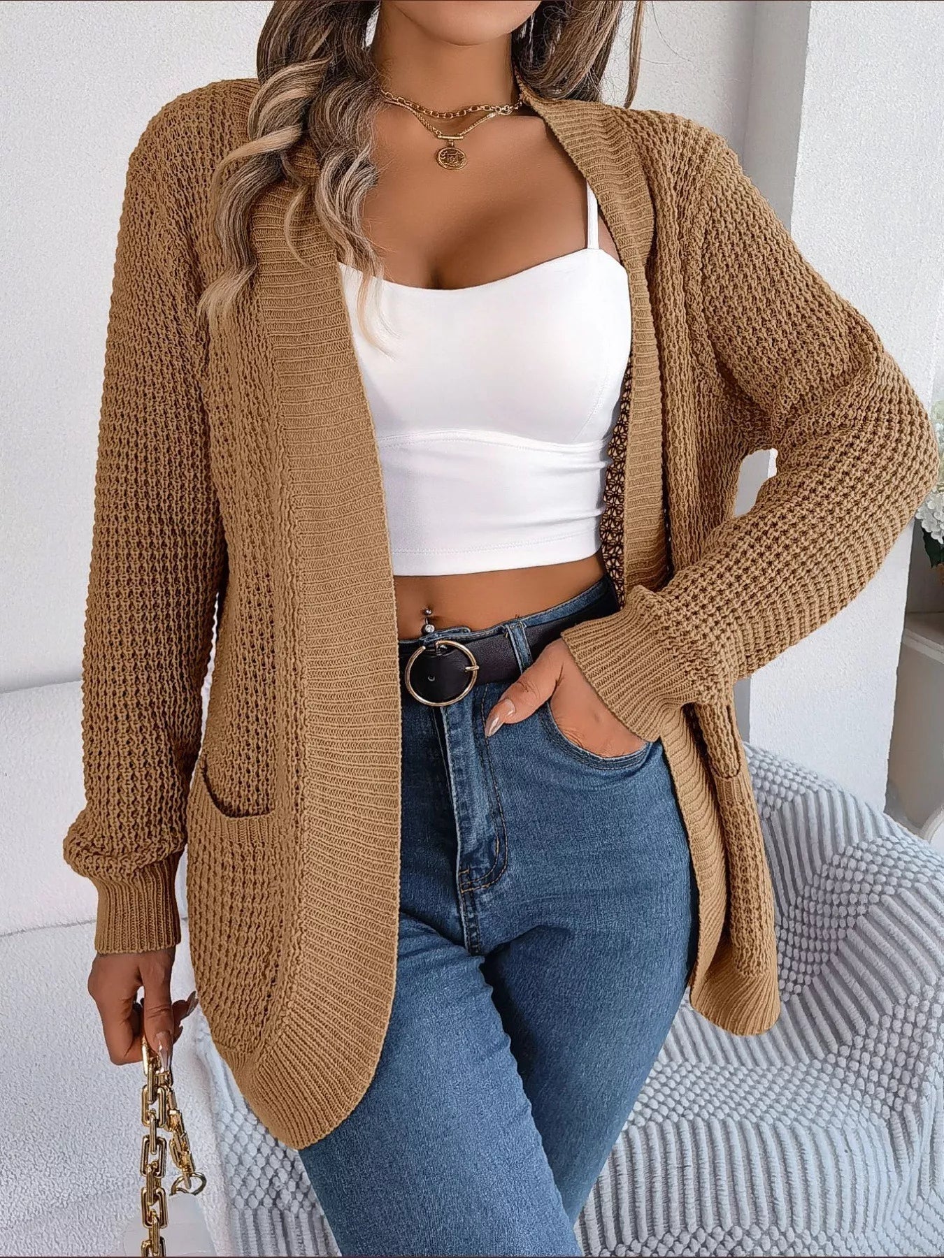 Chunky Knit Open Front Cardigan with Pockets (5 Colors)