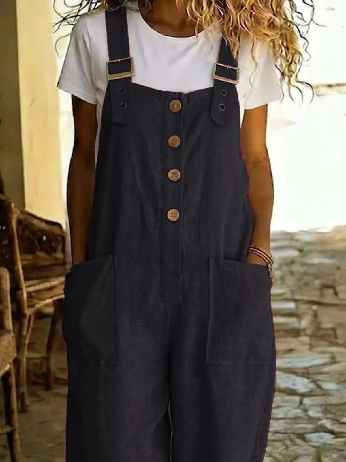 Button Front Wide Leg Overalls (7 Colors)