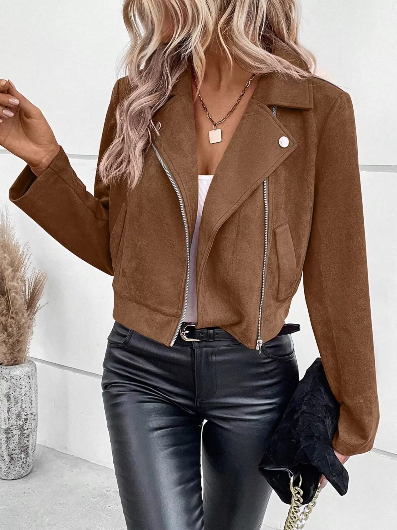 Suede Moto Jacket with Zip Detail (6 Colors)