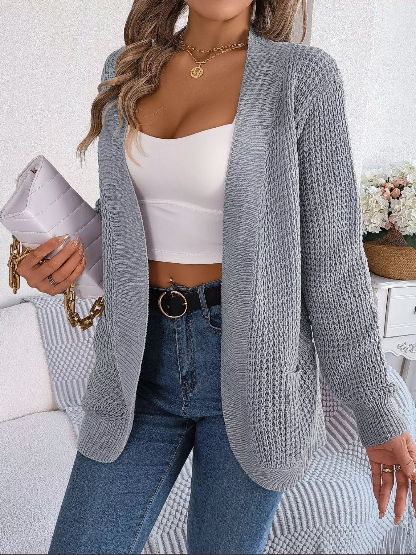 Chunky Knit Open Front Cardigan with Pockets (5 Colors)