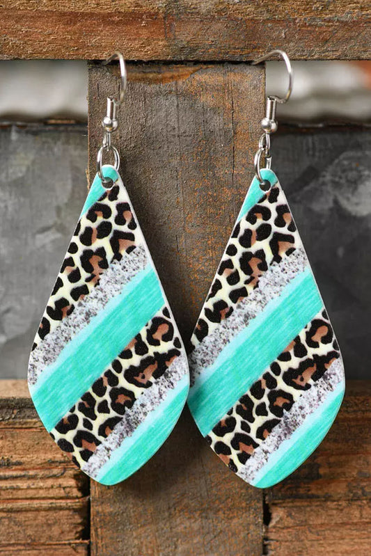 Leopard Color Block Glitter Water Drop Earrings