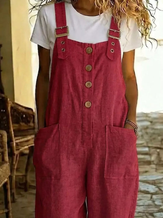 Button Front Wide Leg Overalls (7 Colors)