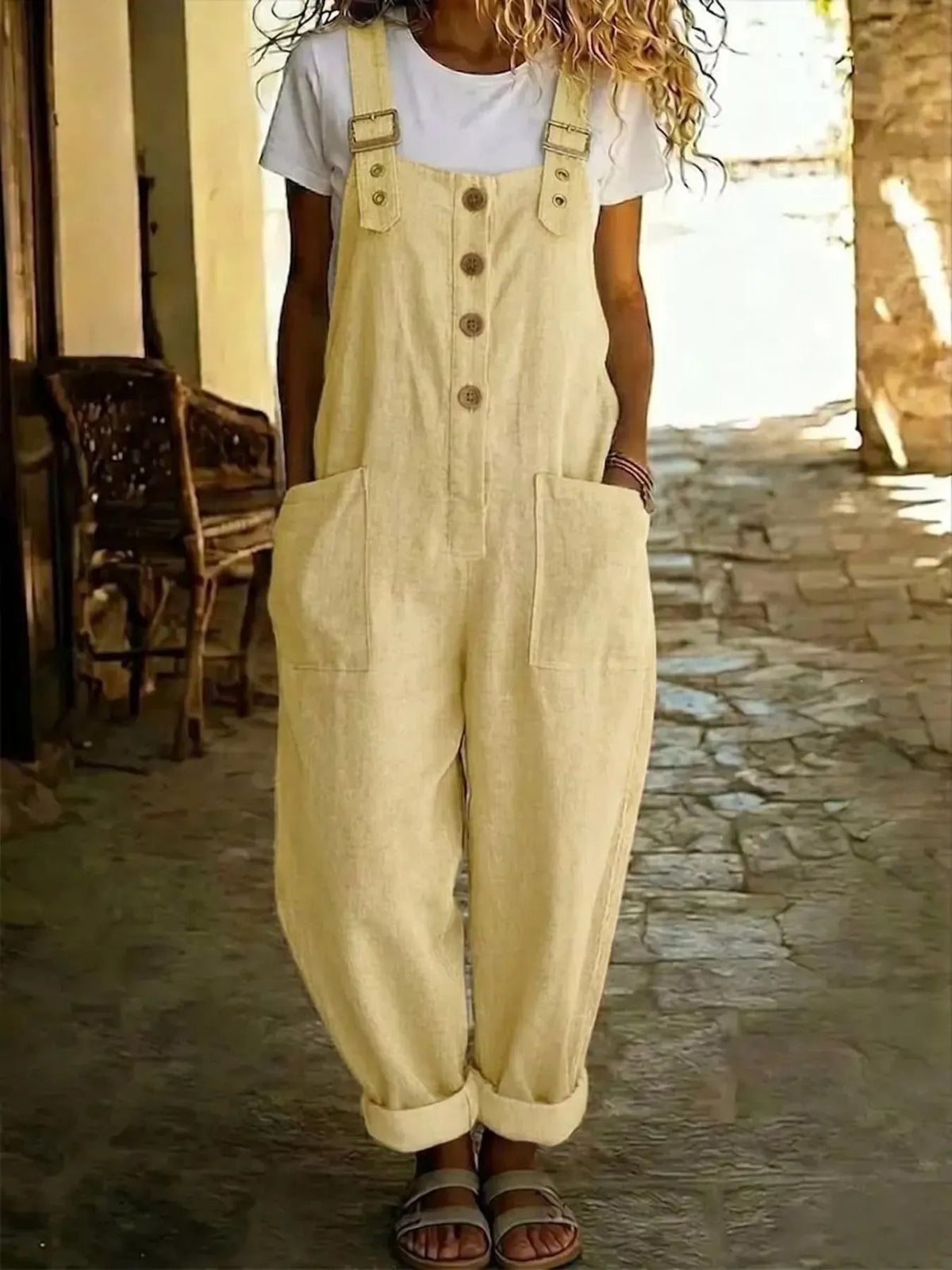 Button Front Wide Leg Overalls (7 Colors)