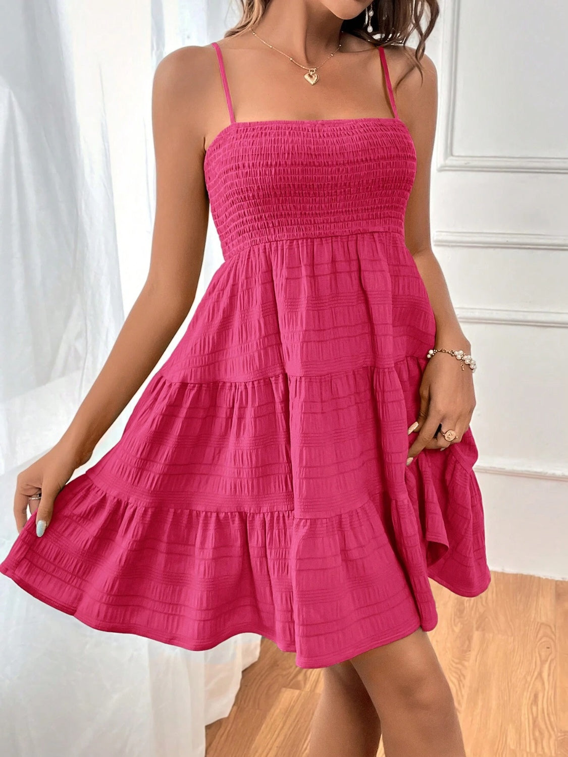 Smocked Tiered Sleeveless Mini Dress (3 Colors)