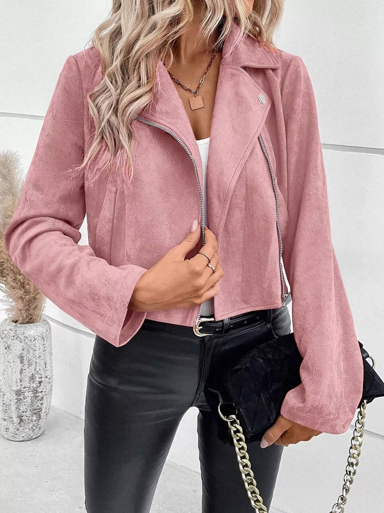 Suede Moto Jacket with Zip Detail (6 Colors)