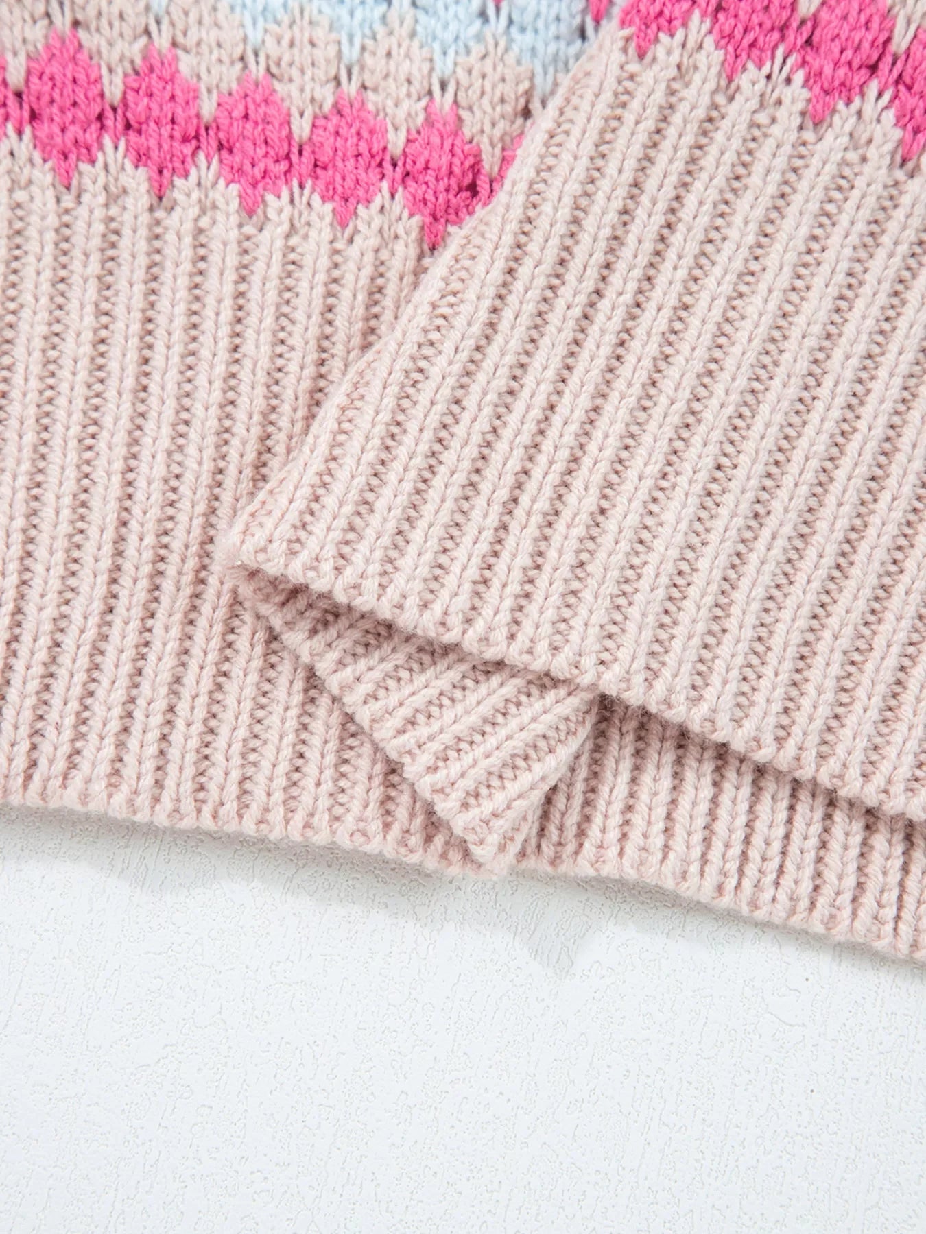 Women's Stripe Eyelet Patterned Drop Shoulder Sweater