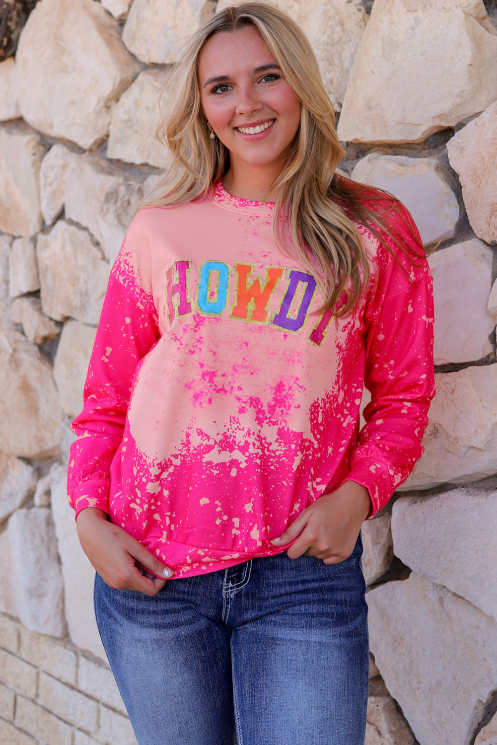 Rose Glitter HOWDY Graphic Western Tie Dye Sweatshirt