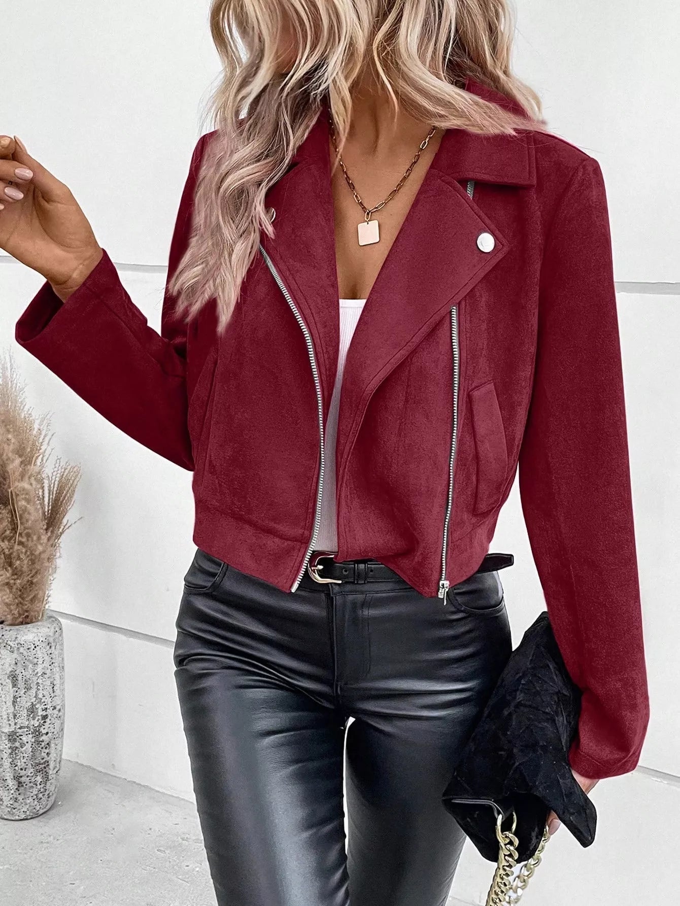 Suede Moto Jacket with Zip Detail (6 Colors)