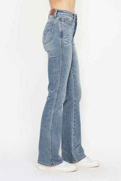 Judy Blue Tummy Control Back Embroidered Pocketed Bootcut Jeans