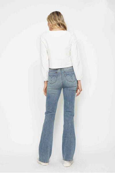 Judy Blue Tummy Control Back Embroidered Pocketed Bootcut Jeans