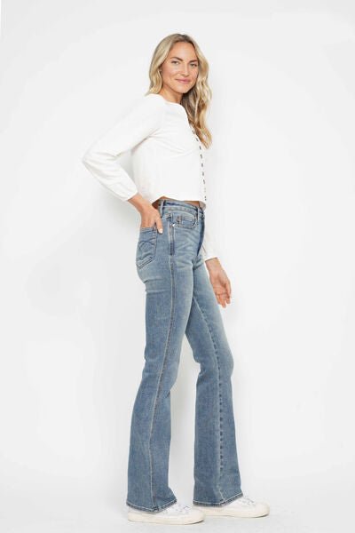 Judy Blue Tummy Control Back Embroidered Pocketed Bootcut Jeans