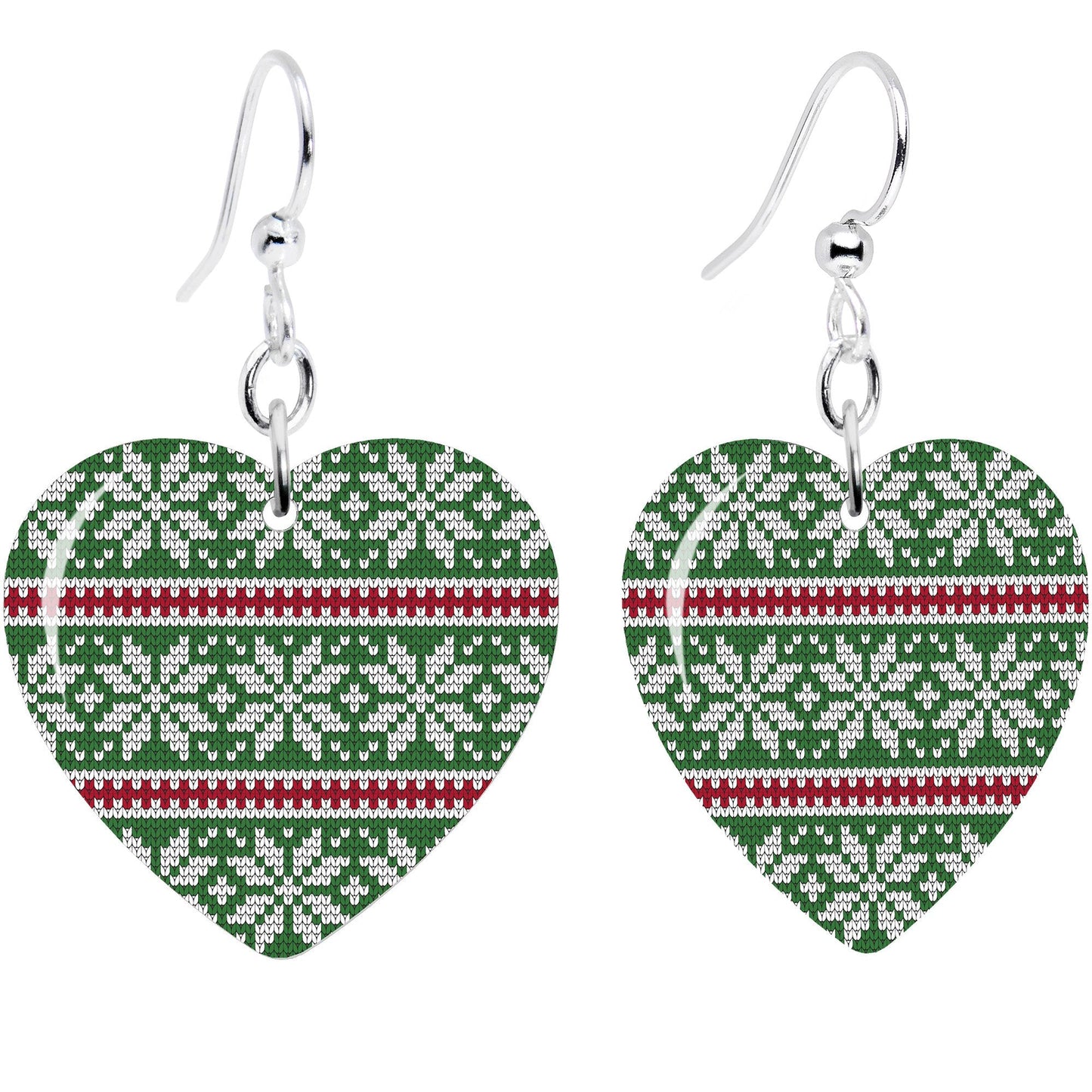Green Red Christmas Sweater Heart Earrings