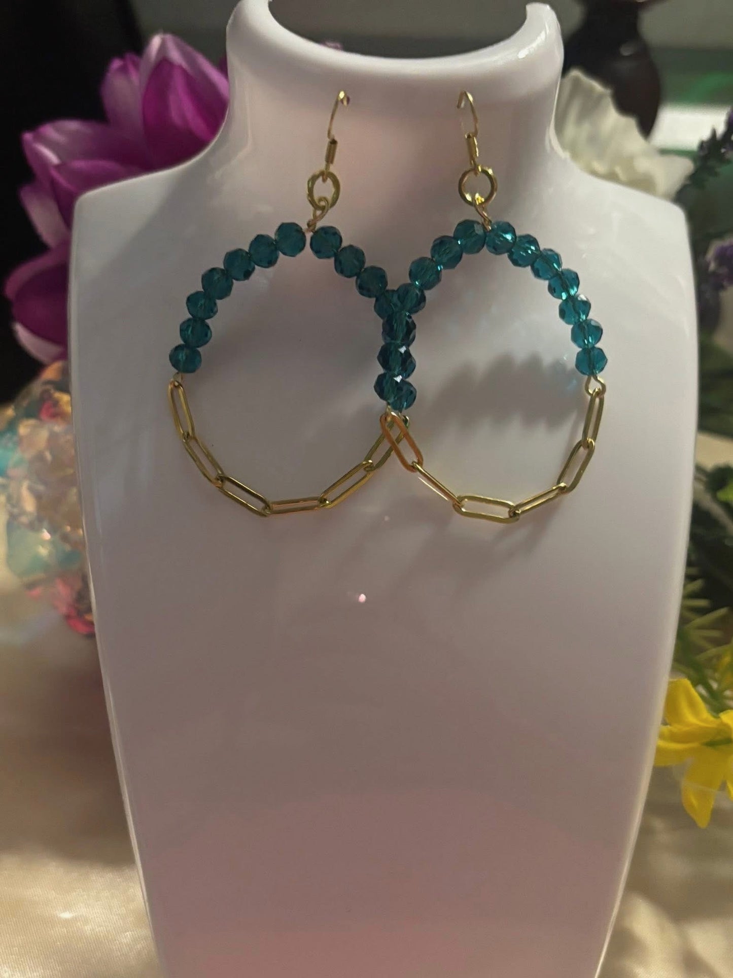 Gold Accent Glass Bead Hoop Earrings