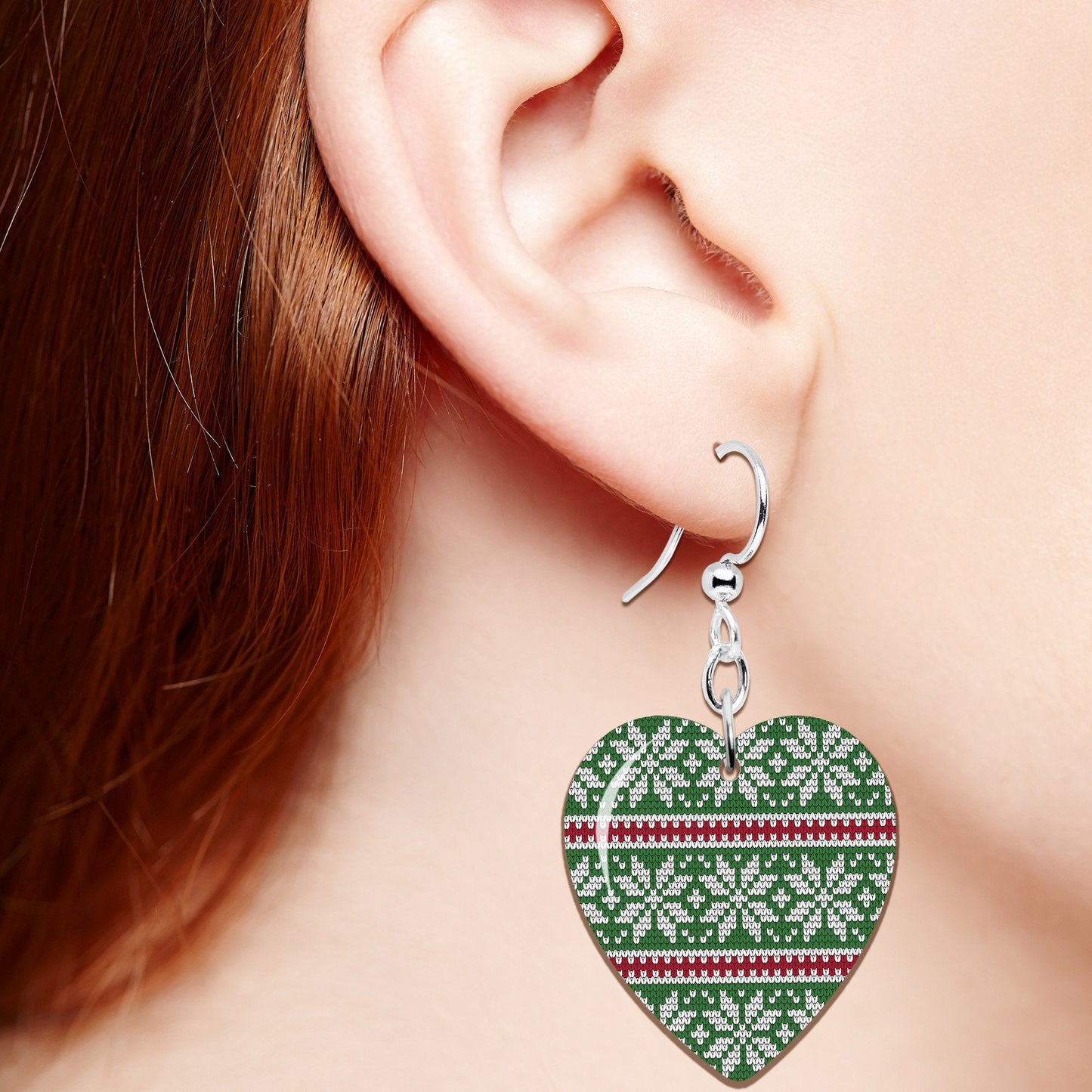 Green Red Christmas Sweater Heart Earrings
