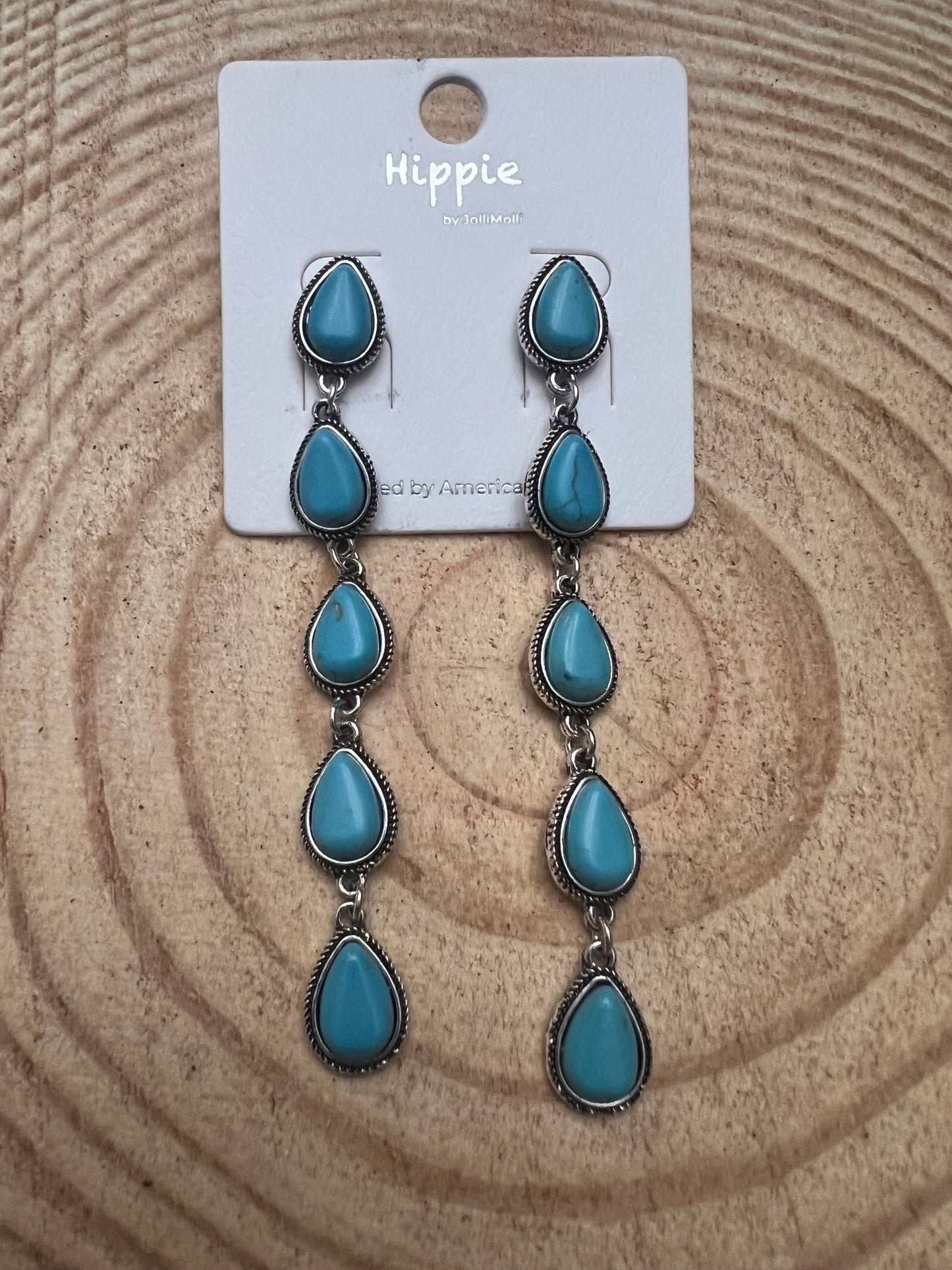 Western 5 Teardrop Shape Faux Turquoise Dangle Earrings