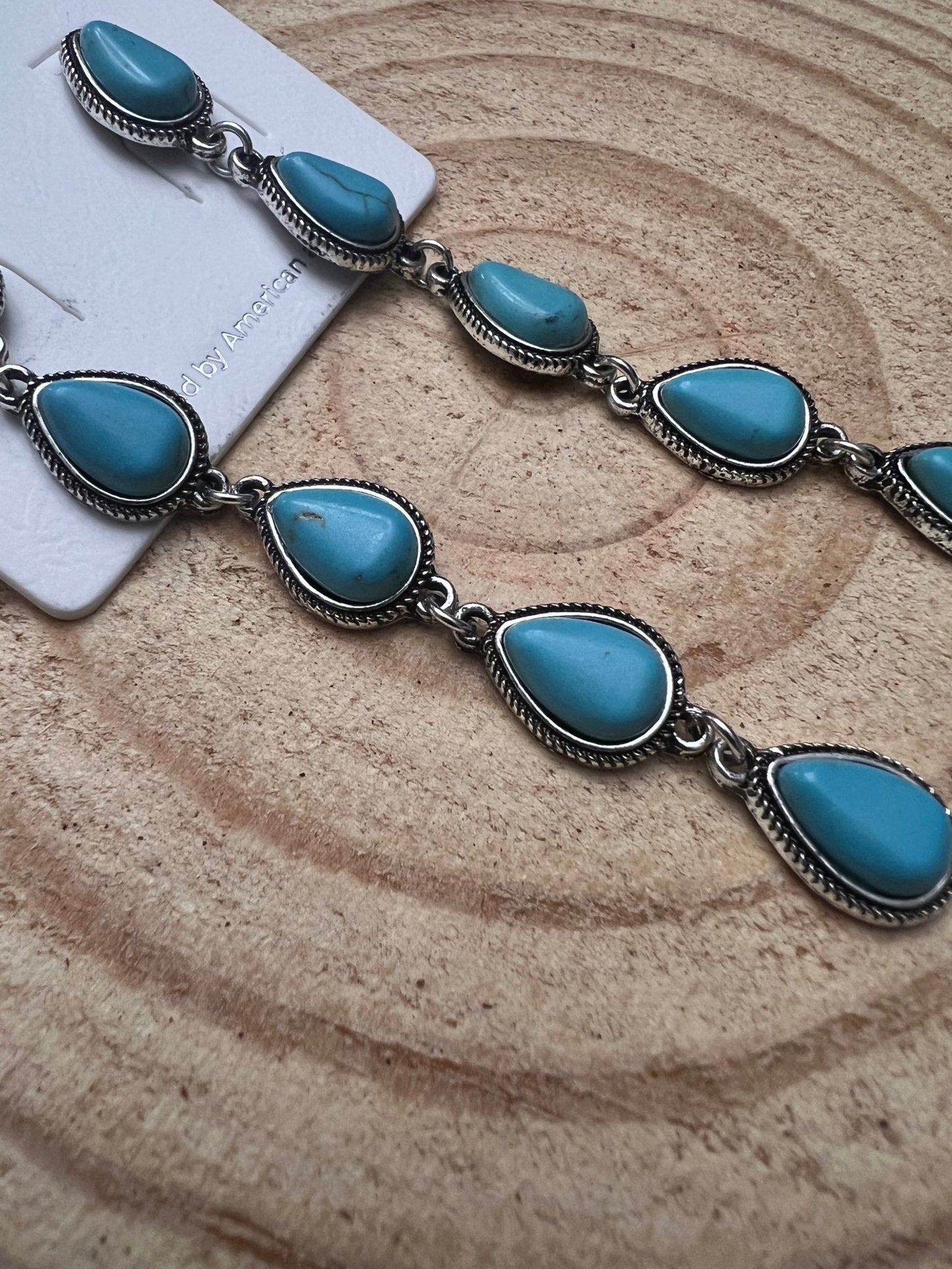 Western 5 Teardrop Shape Faux Turquoise Dangle Earrings