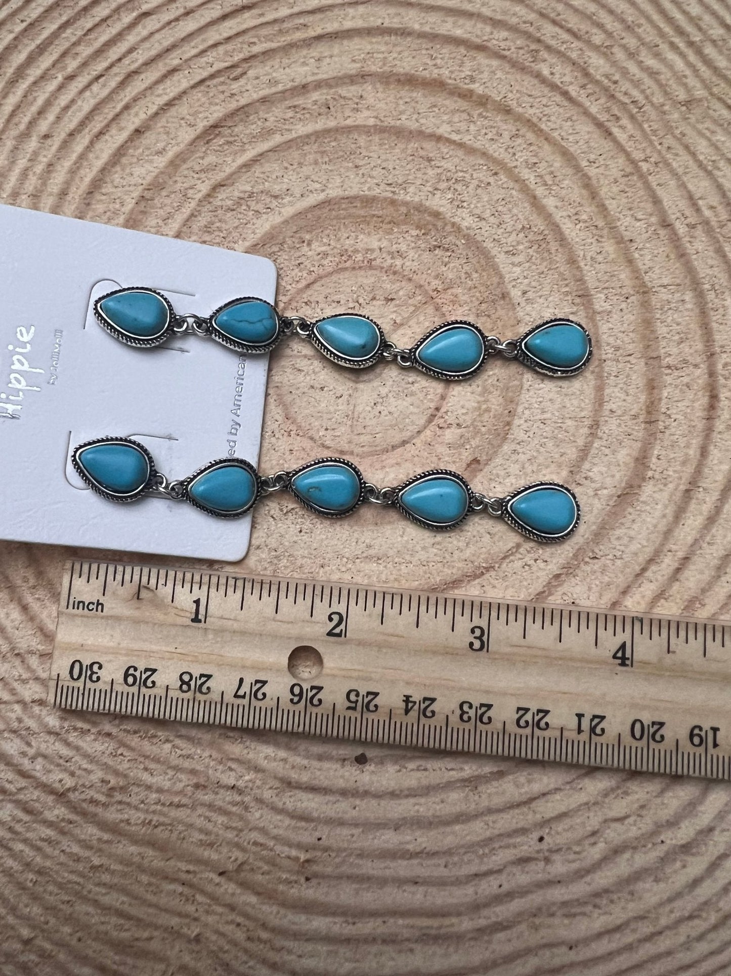 Western 5 Teardrop Shape Faux Turquoise Dangle Earrings