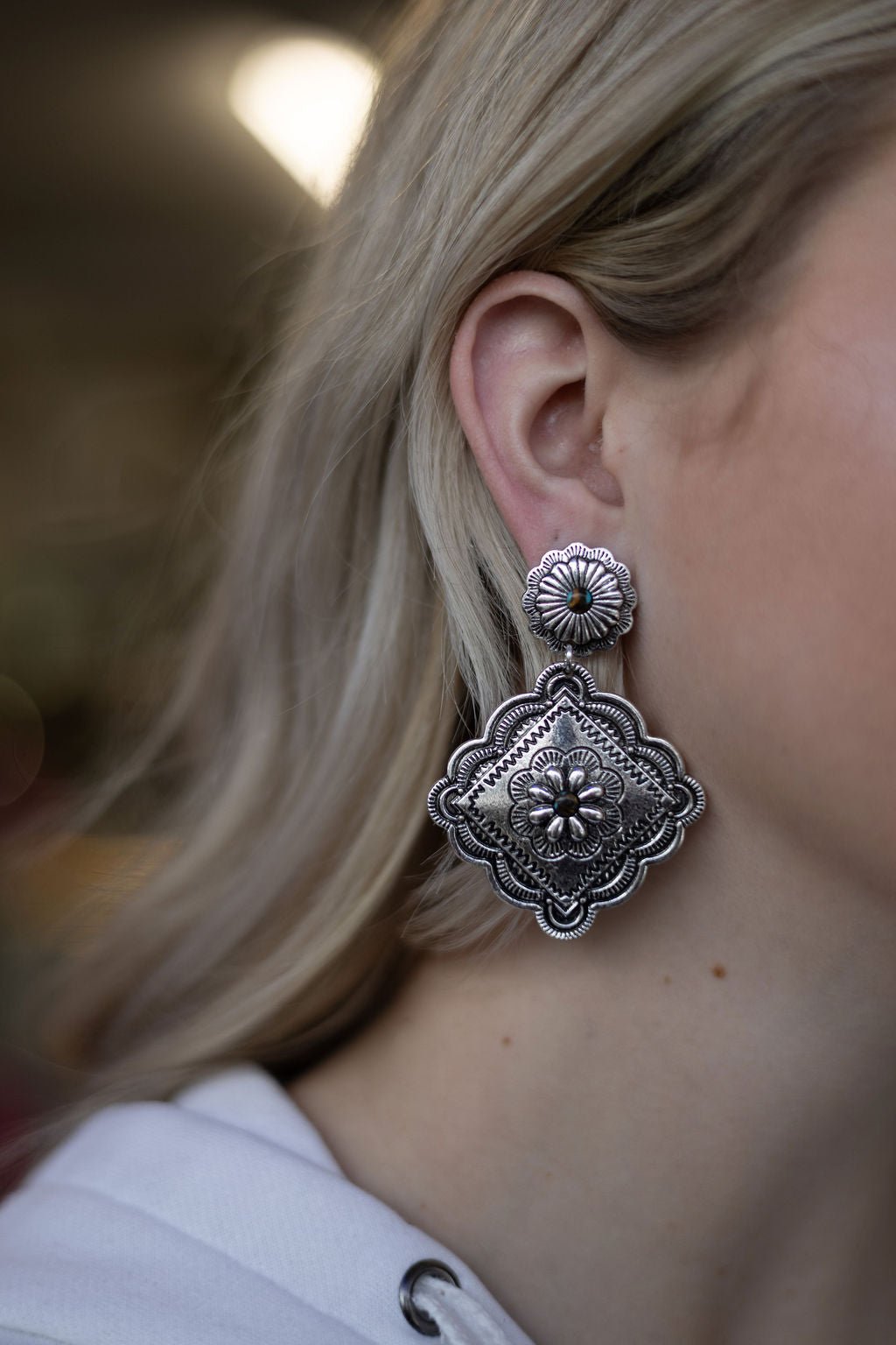 Western Concho Dangle Earrings with multi color stones