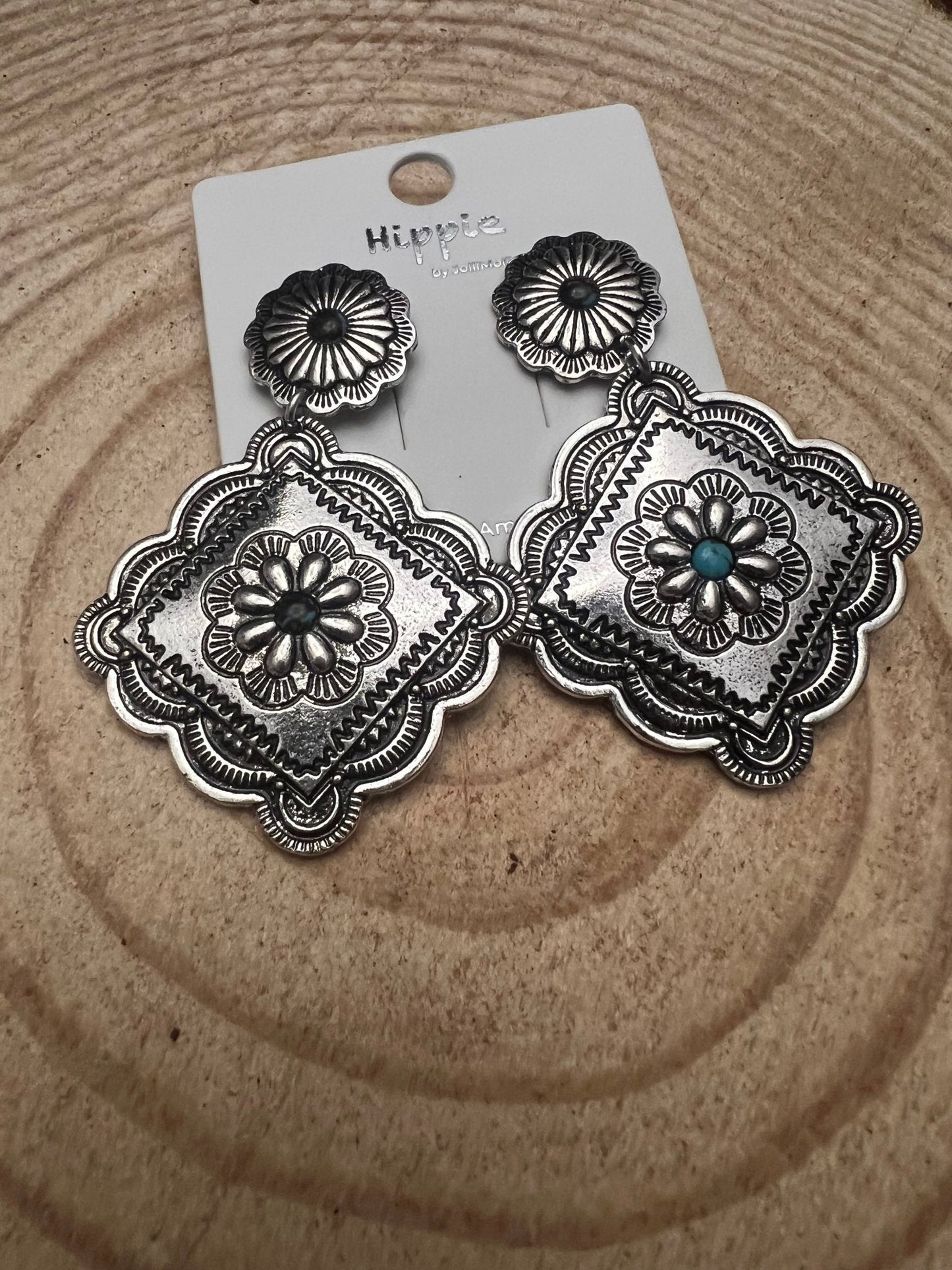 Western Concho Dangle Earrings with multi color stones