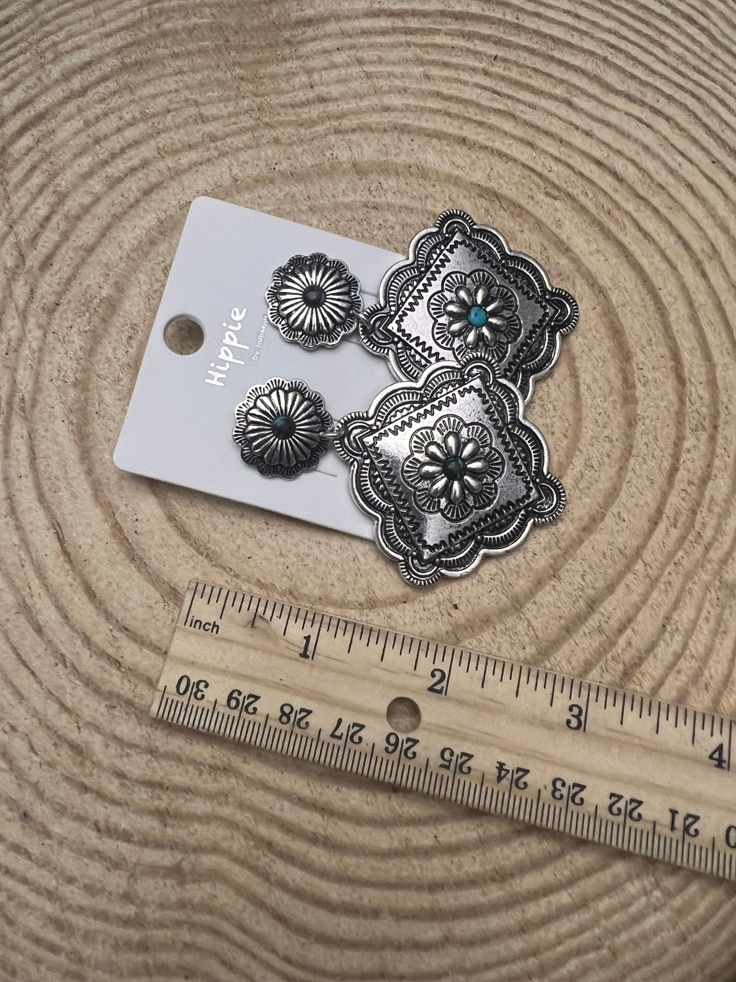 Western Concho Dangle Earrings with multi color stones