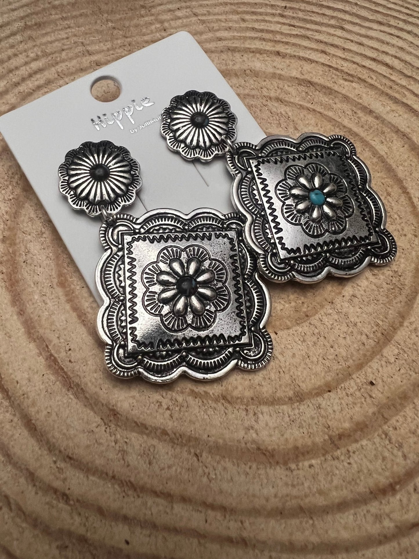 Western Concho Dangle Earrings with multi color stones